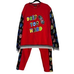 SWITCH Remarkable Mens 3XL Drip Too Hard Sweatshirt Sweatpants Set Red Pitbull‎